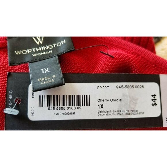 Worthington Woman Rib Knit Top Pullover Long Slv Sweater Red Nylon Blend 1XL NWT - Picture 5 of 6